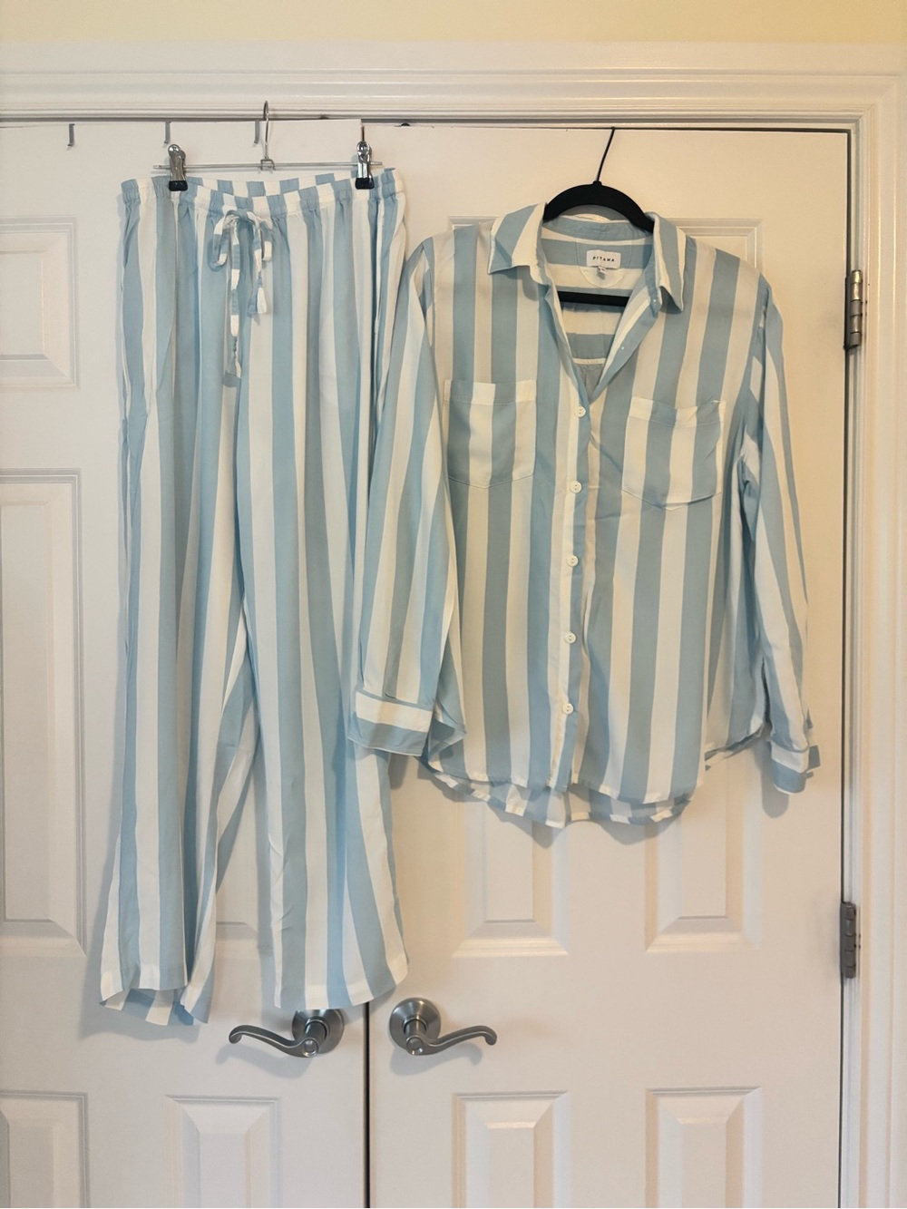 Piyama Marlon Long Sleeve Blue and White Stripe Pajama Set - Picture 2 of 5